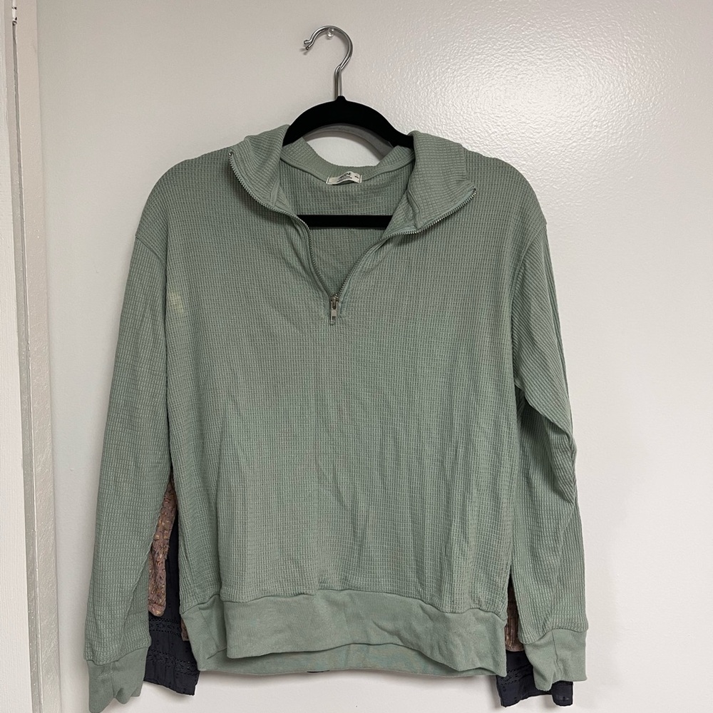 Ardene Sage Green Women's Waffle Knit quarter zip Sweater